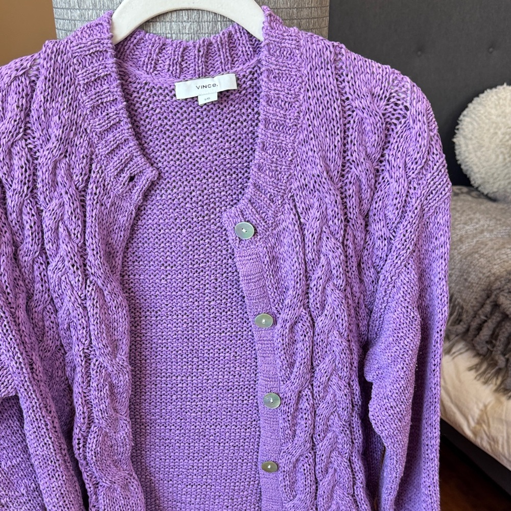 Vince Lavender Cable Knit Cardigan Set - Picture 3 of 6